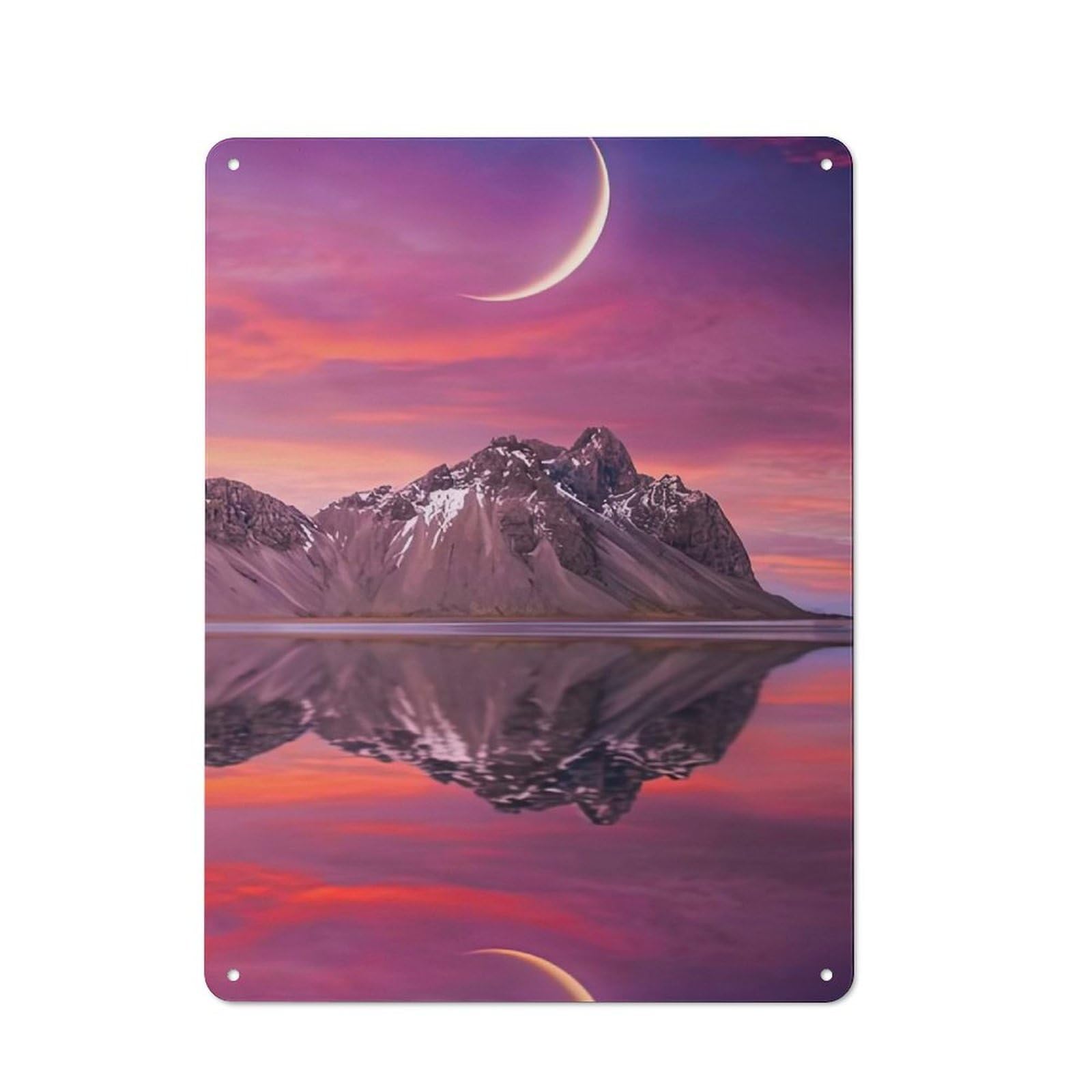 Tin Sign 40x30cm with Mountain Reflection at Sunset for Pub Or Café, Retro Decor, for Vintage Wall Decor Fans, for Cafés, Pubs And Restaurants