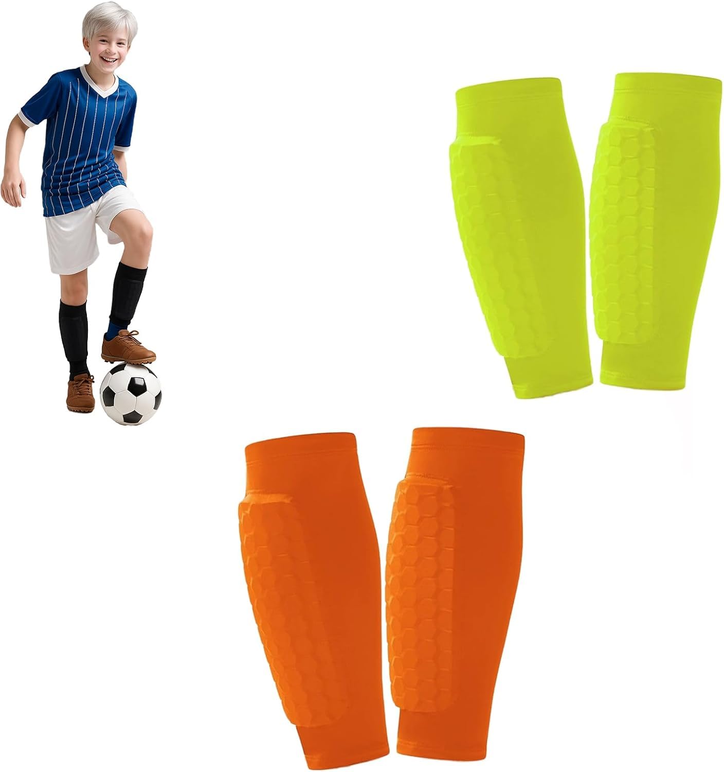 Football Shin Pads, Breathable Shin Defender with Honeycomb Pads, Impact Absorption, Non-Slip, Lightweight Shin Guard Sleeves, Football Soccer Leg Protector for Kids, Men and Women