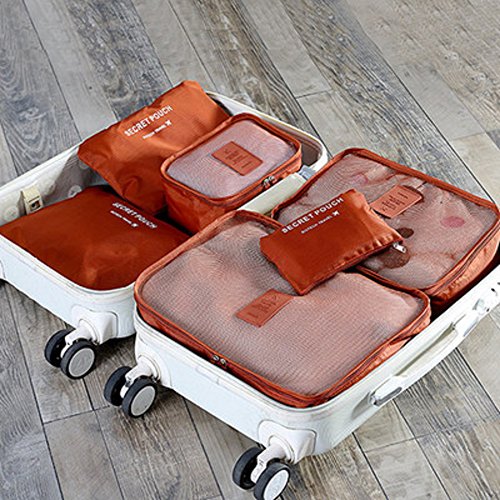 Image of 6 Sets Travel Organizers Packing Cubes Luggage Organizers Compression Pouches (Deep Orange)