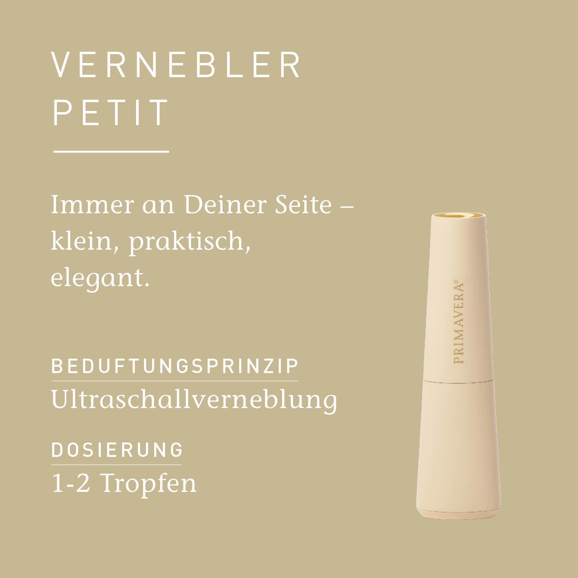 Primavera Aroma Vernebler Petit – kabellos, kompakt, praktisch – elektrische Duftlampe, Diffuser, Raumduft – für ätherische Öle und Duftmischungen – Aromatherapie