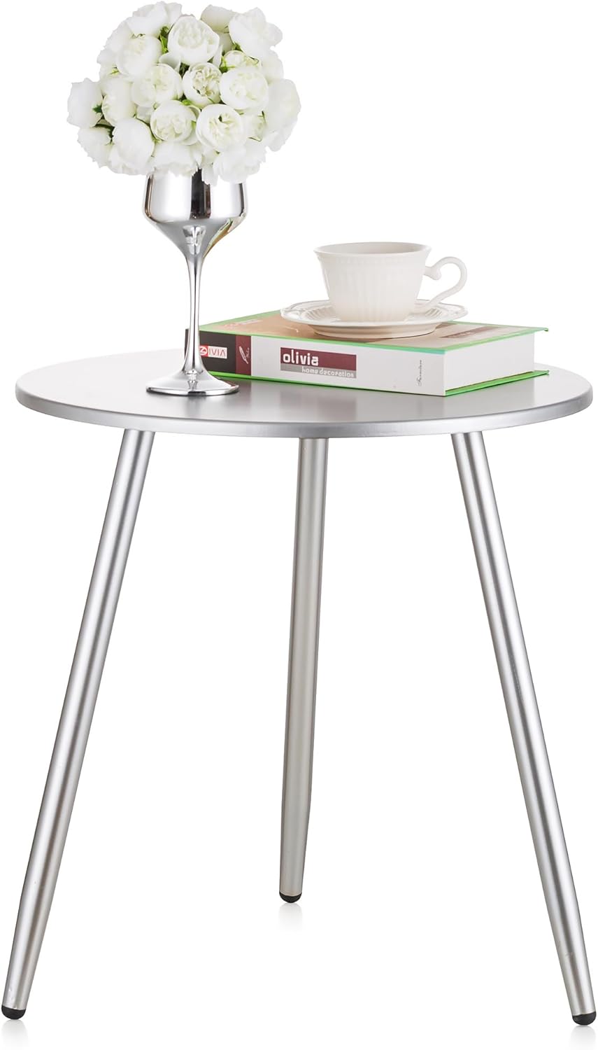 Hanobe Side Table Small Round Modern Wood Silver End