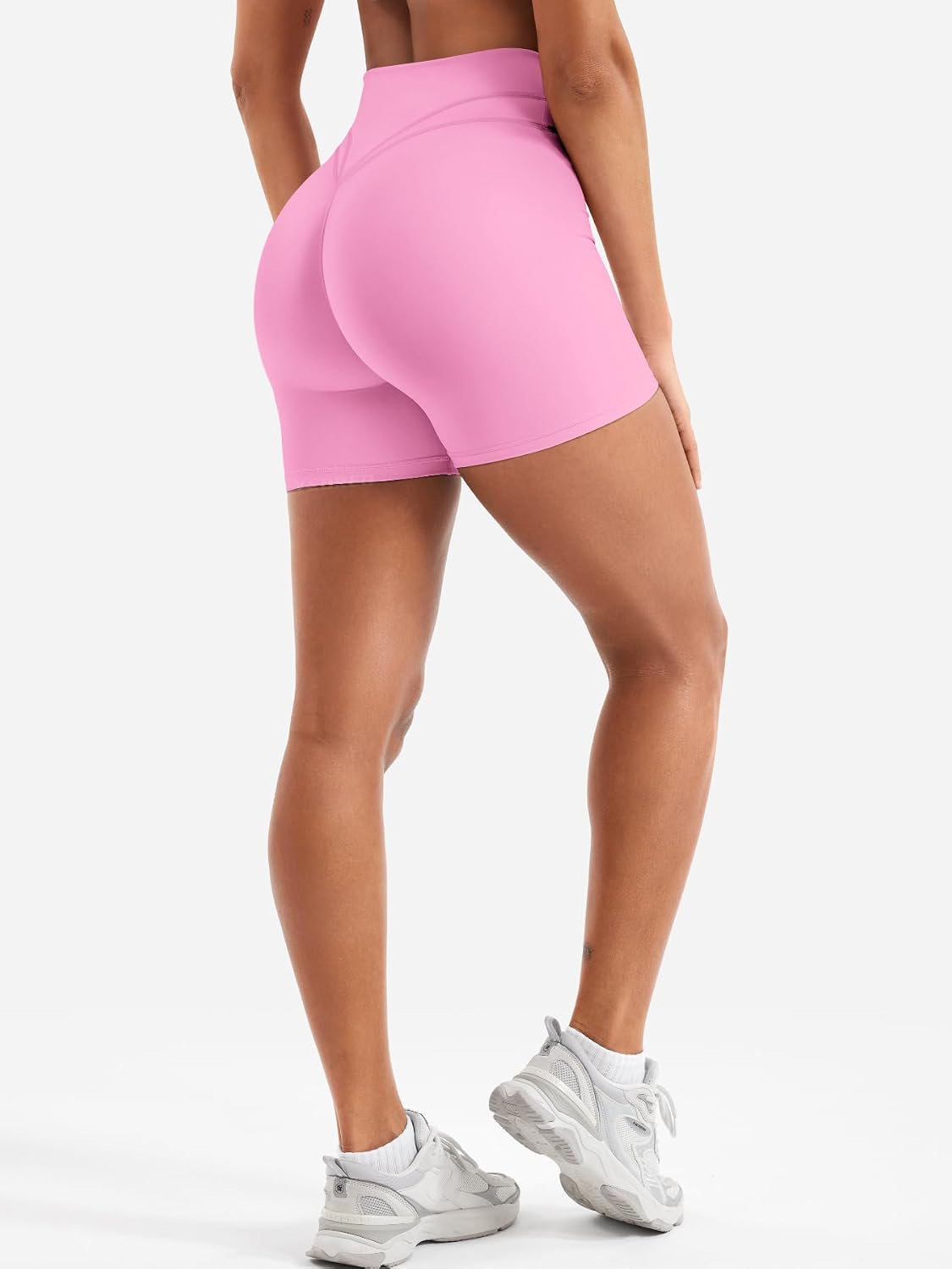 YEOREO SoftHue Women Workout Yoga Shorts 4.5" No Front Seam Hidden Scrunch Almiy High Rise Buttery Biker Shorts