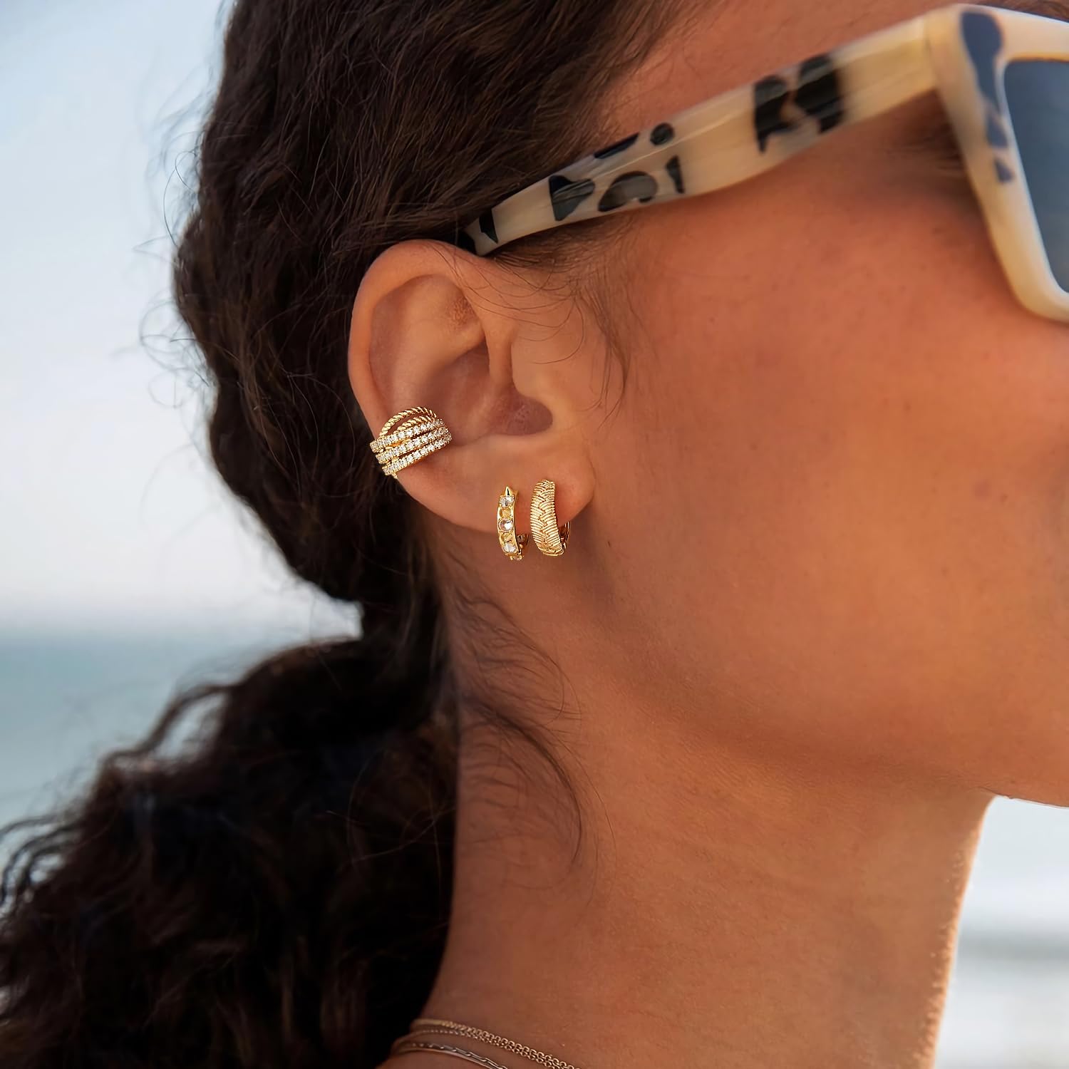 MYEARS Women Braid Earrings Gold Huggie Hoop Palm Leaf Sleeper 14K Gold Filled Small Simple Handmade Hypoallergenic Everyday Jewelry - Image 2