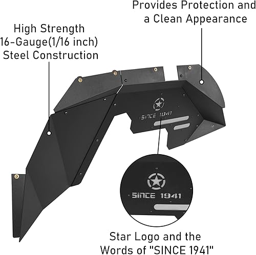 Miniatura 4 de Hooke Road Kit de forros de acero para guardabarros interiores y traseros para Jeep Wrangler JK 2007-2018 y Unlimited 24 puertas