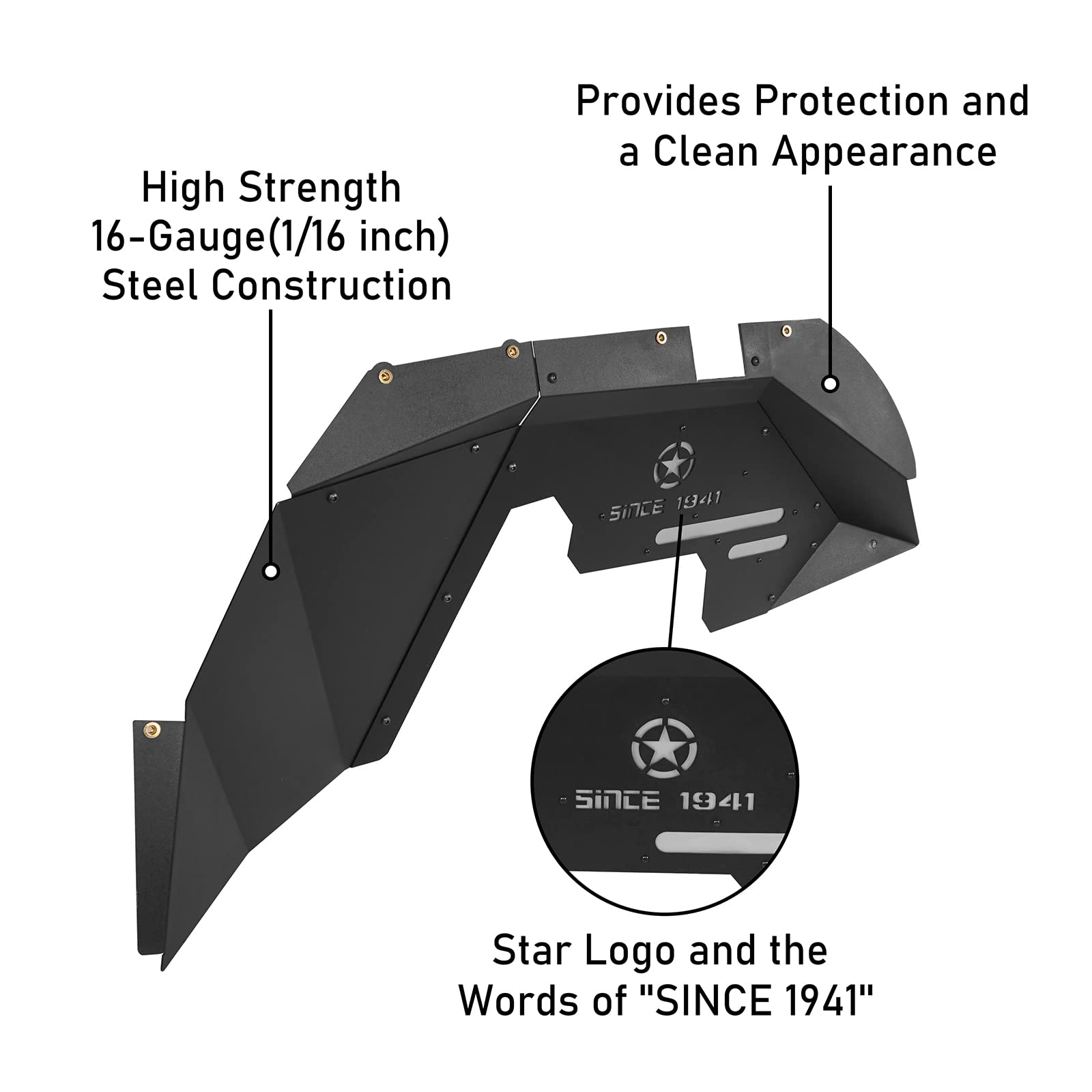 Hooke Road Rear Inner Fender Liners For Jeep Wrangler JK/JKU 2007-2018 – Black Steel, 2/4 Doors