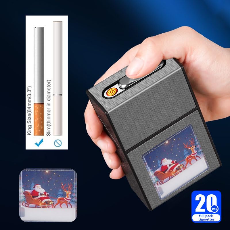 Santa Claus Cigarette Case with Lighter,Full Pack 20 Regular Size Quicksand Cigarettes Box Holder Built in Electric Rechargeable Lighter, Gift for Women & Men Christmas New Year (Santa Claus) image 5
