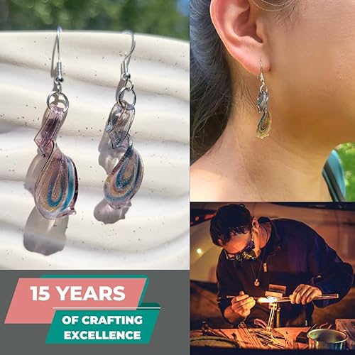 Miniatura 3 de BESHEEK Pendientes colgantes de vidrio de Murano inspirados hechos a mano en rosa, morado y azul con torsión Hechos a mano, soplados,
