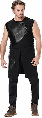 Chalecos medievales sin mangas para hombre, chaleco de guerrero renacentista, chaleco victoriano, chaleco vikingo de cuero