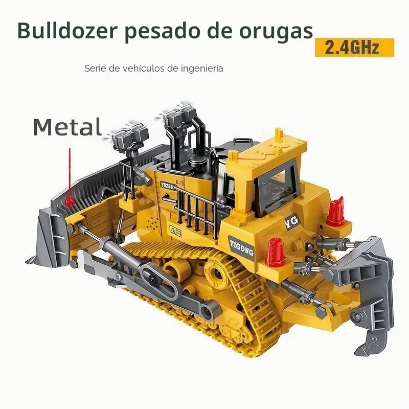 Bulldozer Teledirigido Niños, Vehículo de Construcción RC 9 Canales 1:20 con Pala de Metal, Tractor Juguete Coche Radiocontrol Todo Terreno con Luces y Sonidos, Regalo Niño 3 4 5 6 7 Años