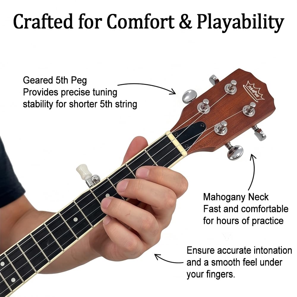 Banjo a 5 corde, banjo da 66 cm, 5 corde con corpo in sapele, per adulti e professionisti, kit per principianti chiuso con borsa da concerto, plettri, corde, tracolla