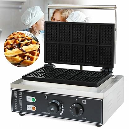 Waffeleisen 1500W Kommerzieller Waffeleisen 10 Waffel Antihaft Elektrische Waffelmaschine Einstellbare Temperatur 50-300°C Belgische Waffelform for Waffle Making and Baking – Bild 3