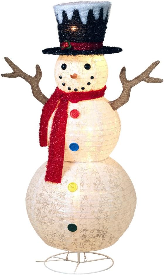 Gerson Lighted Glittering Outdoor Snowman with Hat