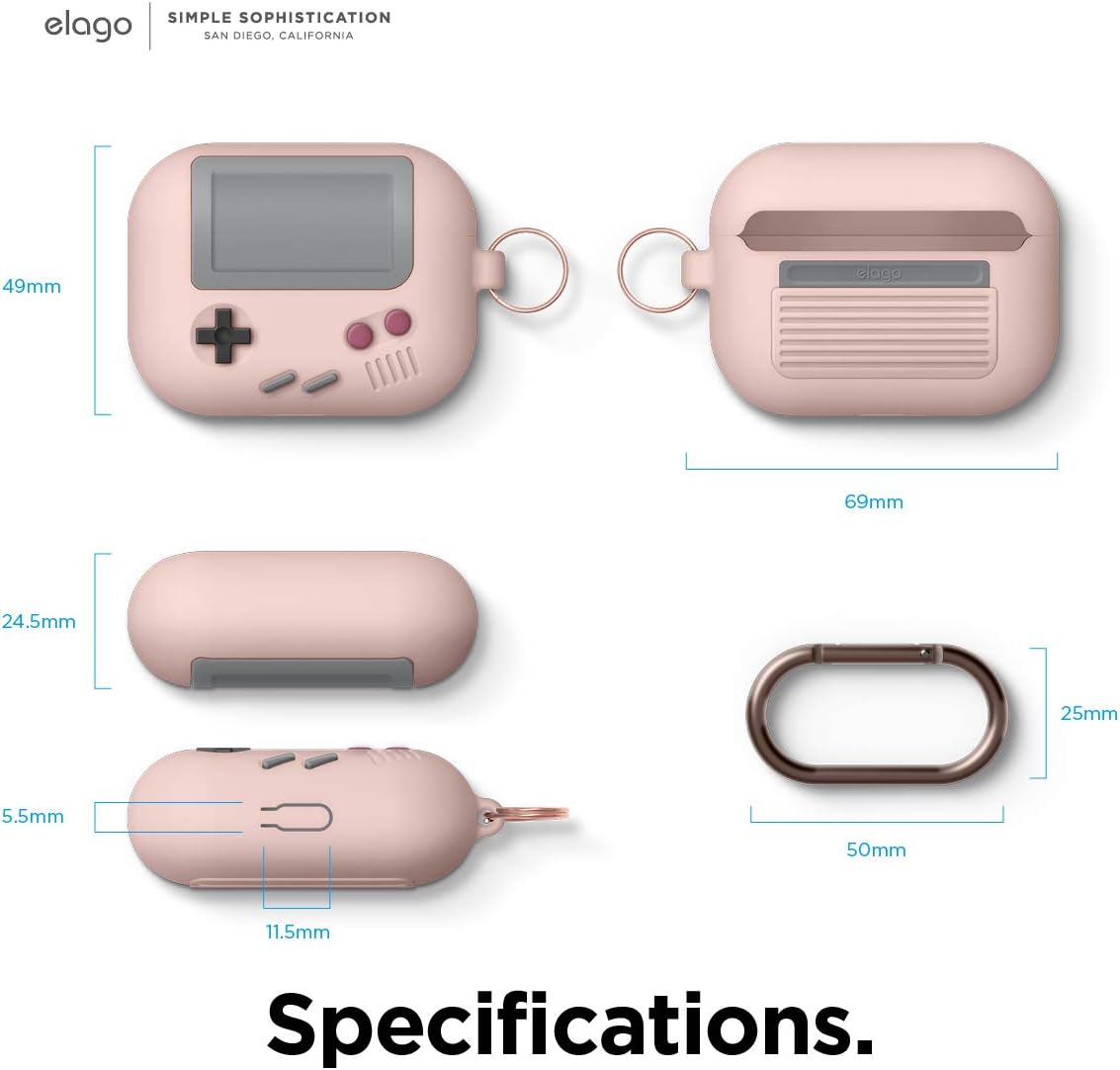 elago AW5 Compatible with Airpods Pro Case, Classic Handheld Game Console Design Case with Keychain, Durable Silicone Construction, MagSafe Compatible [US Patent Registered] [Sand Pink]