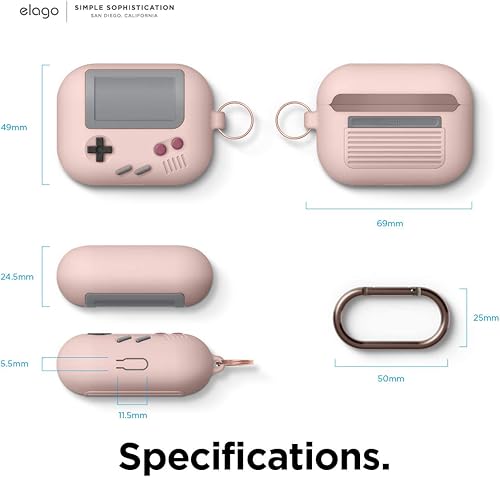 Miniatura 5 de elago AW5 - Funda compatible con Airpods Pro, diseño clásico de consola de juegos portátil con llavero, construcción de silicona duradera,