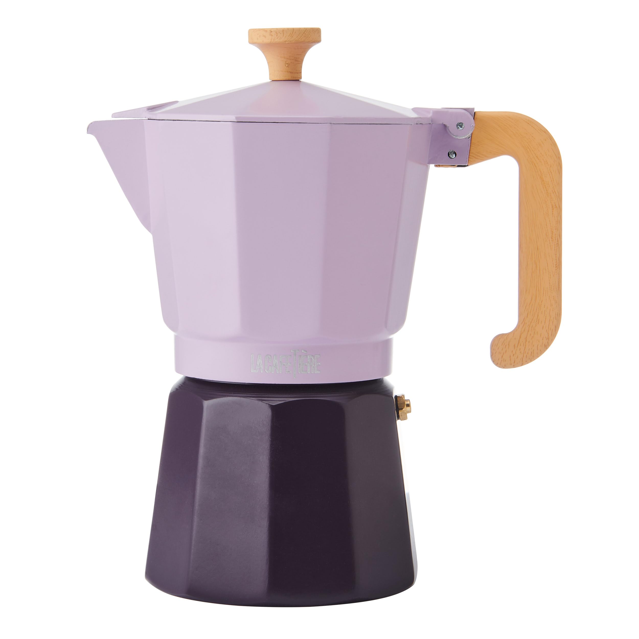 La Cafetière Purple 'Venice' 6 Cup Espresso Maker, 2-Tone Wooden Handle 290Ml - Aluminium - Espresso Maker