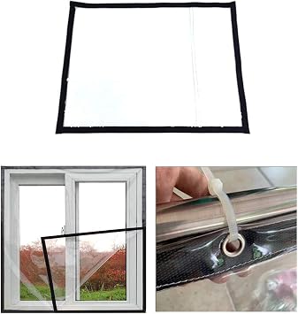 COSMOSS Window Door Insulation Plastic PVC Shield Panel Film Block Wind Screen Electricity Efficient Dust Balcony Patio Storm Hurricane Barrier Glass Protection Ring Hole, 55"x63"