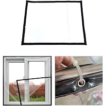 COSMOSS Window Door Insulation Plastic PVC Shield Panel Film Block Wind Screen Electricity Efficient Dust Balcony Patio Storm Hurricane Barrier Glass Protection Ring Hole, 78"x118"