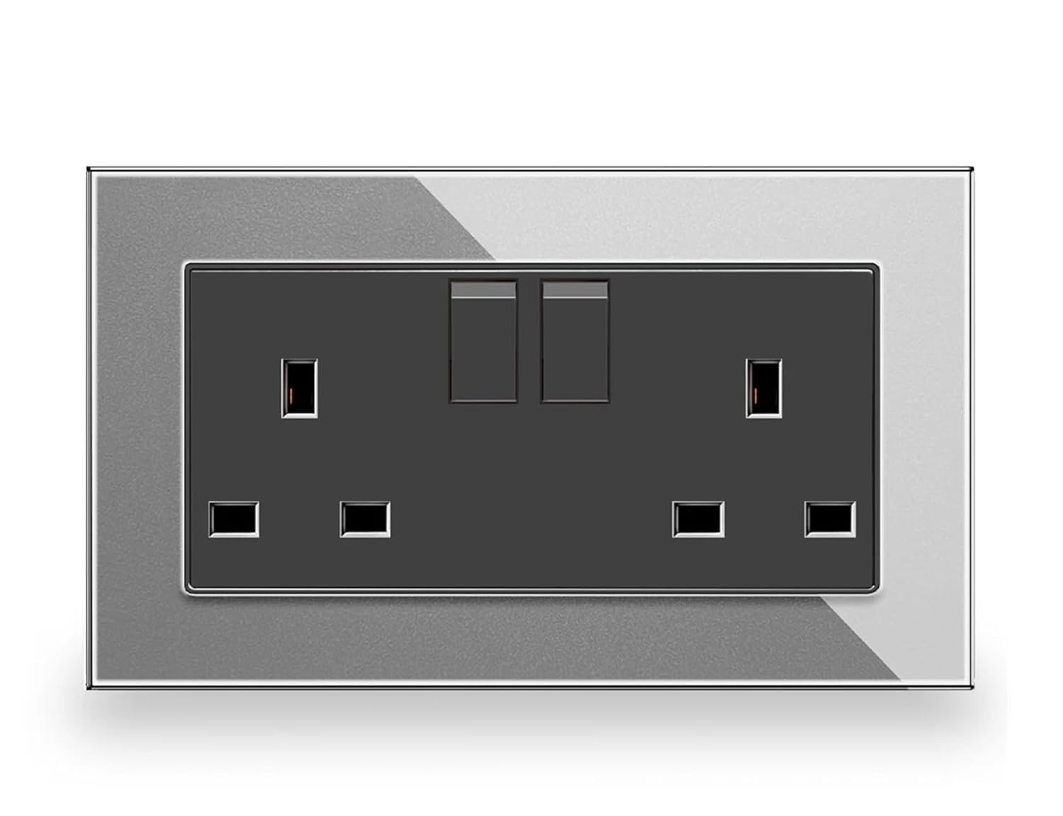 Wall 13A Double Socket, No Logo Tempered Glass Crystal Panel,Switch Control Power Outlet,UK Standard Electric Plug Socket(Black)