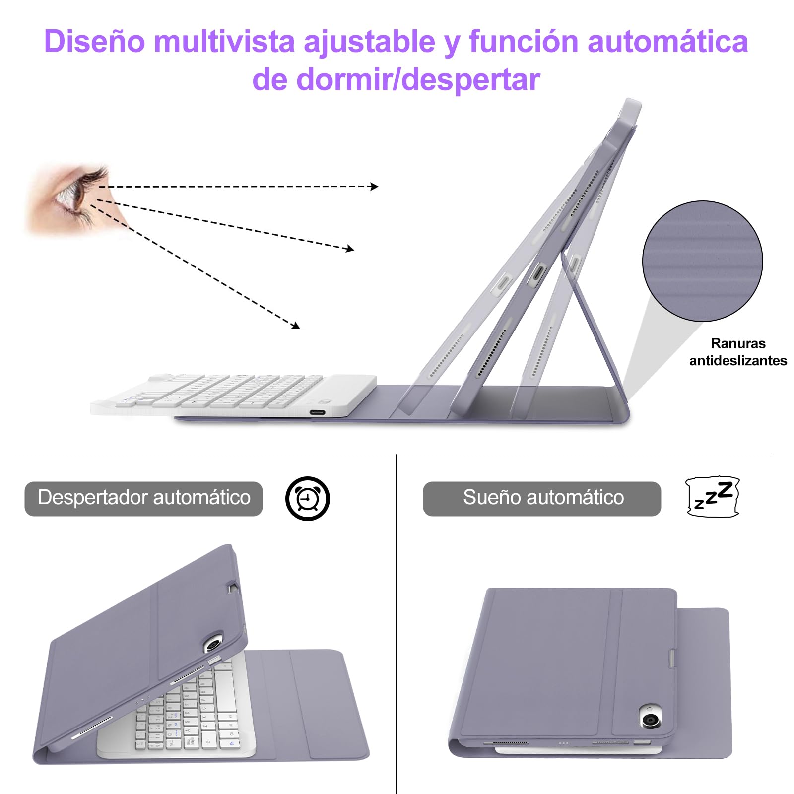 IVEOPPE Funda Teclado para iPad Air 11 Pulgadas M4 2026/M3 2025/M2 2024 | Capa Keyboard Bluetooth Magnético, QWERTY Español Ñ, Case Desmontable con portalápices para iPad Air 11, Violeta grisáceo