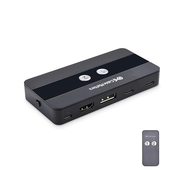 Cable Matters Dual 4K 60Hz USB C KVM Switch Dual Monitor/KVM Switch HDMI, DisplayPort & 4x USB 3.0 - Remote Control Thunderbolt 4 USB4 Compatible for MacBook Pro, XPS (Desktop Not Supported)