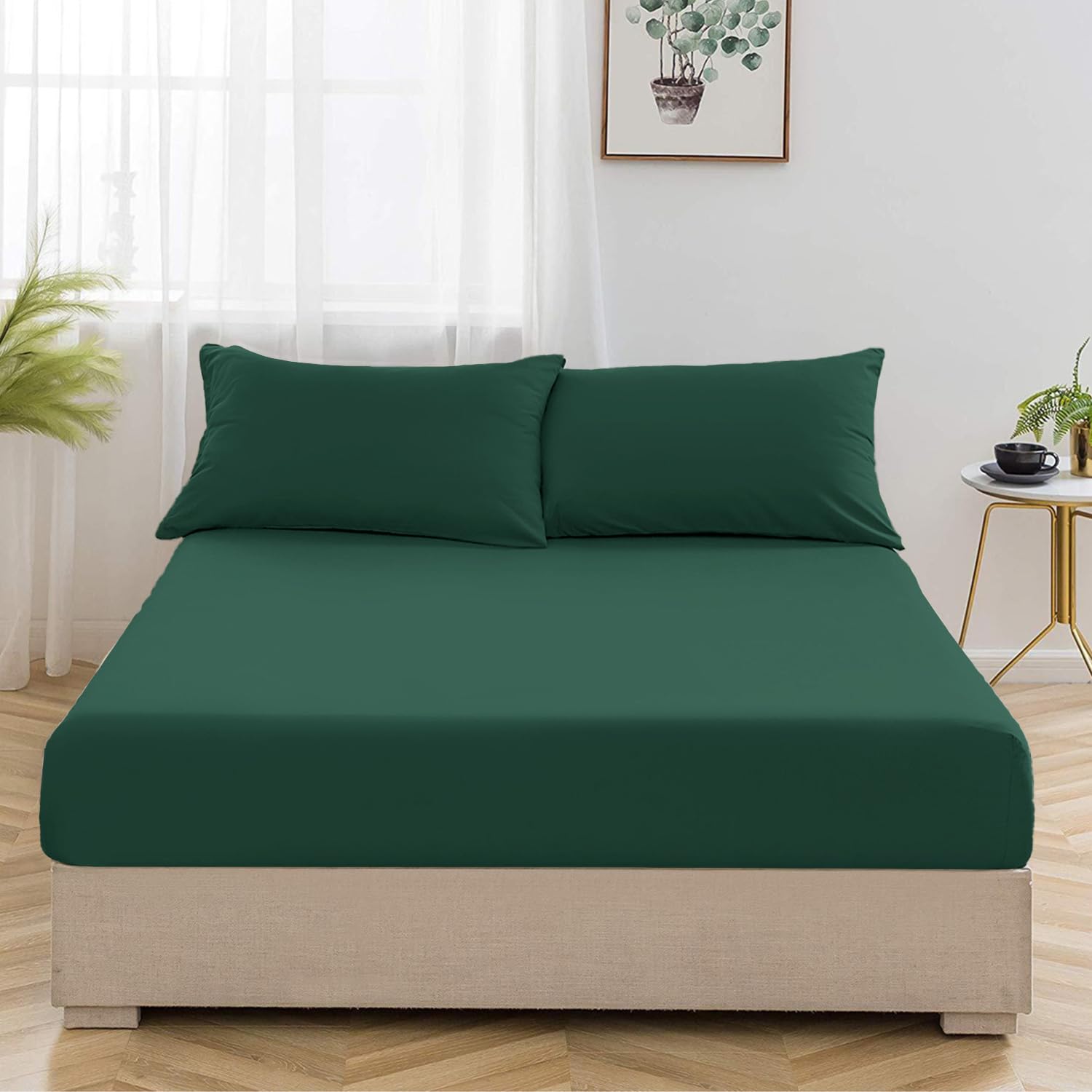 Oxford Homeware Emerald King Size Fitted Sheets -100% Brushed Microfibre 1800 Easy Care 25 cm Deep King Size Bed Sheet Bedding