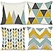 MIULEE Fodera per Cuscino Decorativa per Divano Federe di Lino Geometria Elegante Federa Quadrata per Letto Matrimoniale Casa 4 pezzi 45x45 cm Giallo Verde