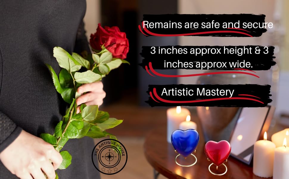 Set of 2 Red and Blue Keepsake Mini Heart Cremation Urn with Brass Stand - for Your Loved One & Human Ashes & Perfect Urn for Gift - Image 3