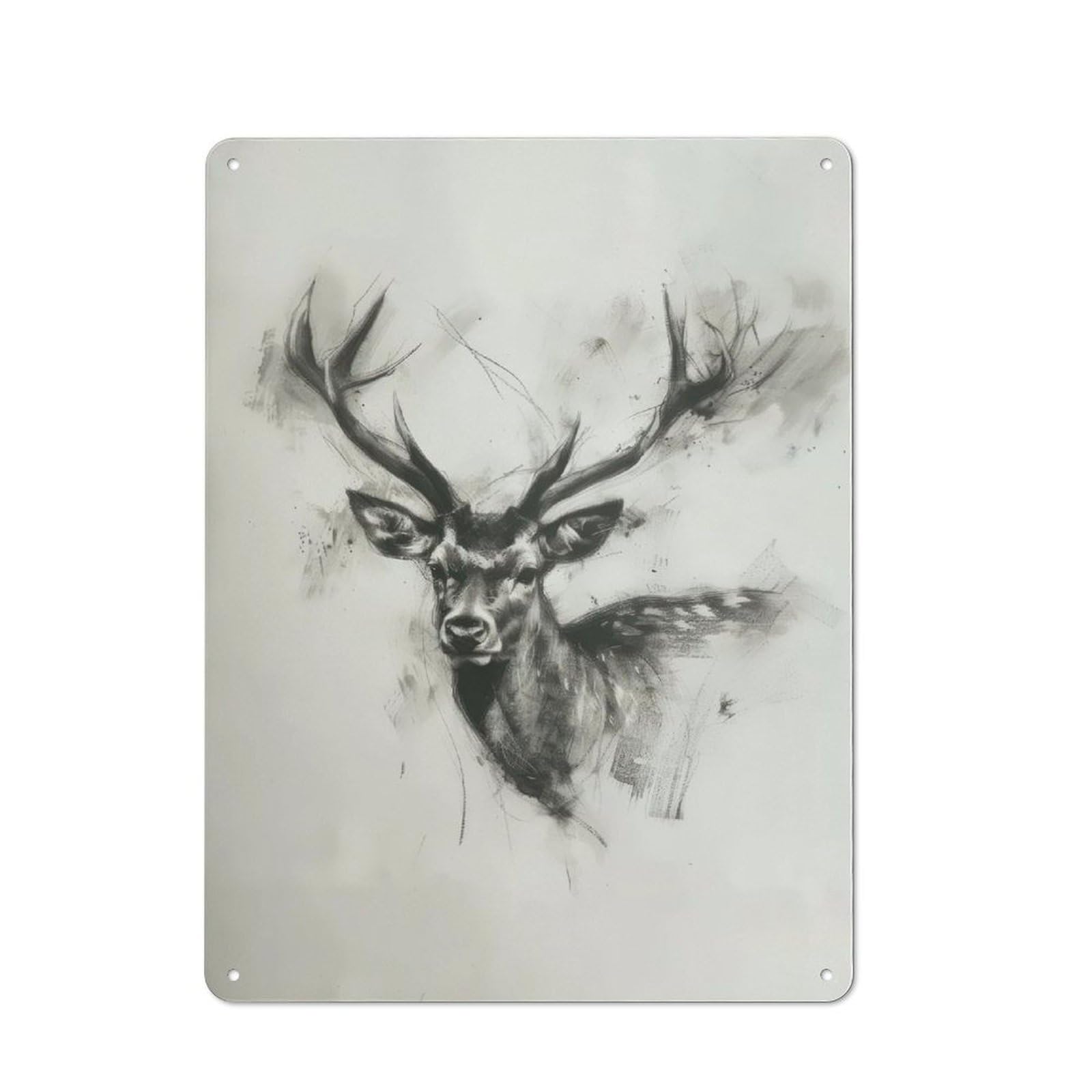 Junmoney Deer Head In Charcoal Metal Wall Sign 40X30cm, Retro Decor For Hallway Wall, For Wall Display Collectors