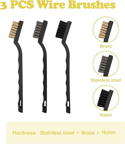 Miniatura 5 de Juego de 20 cepillos para automóvil, color amarillo, duradero, kit de detallado interior de automóvil con juego de cepillos de taladro, herramienta