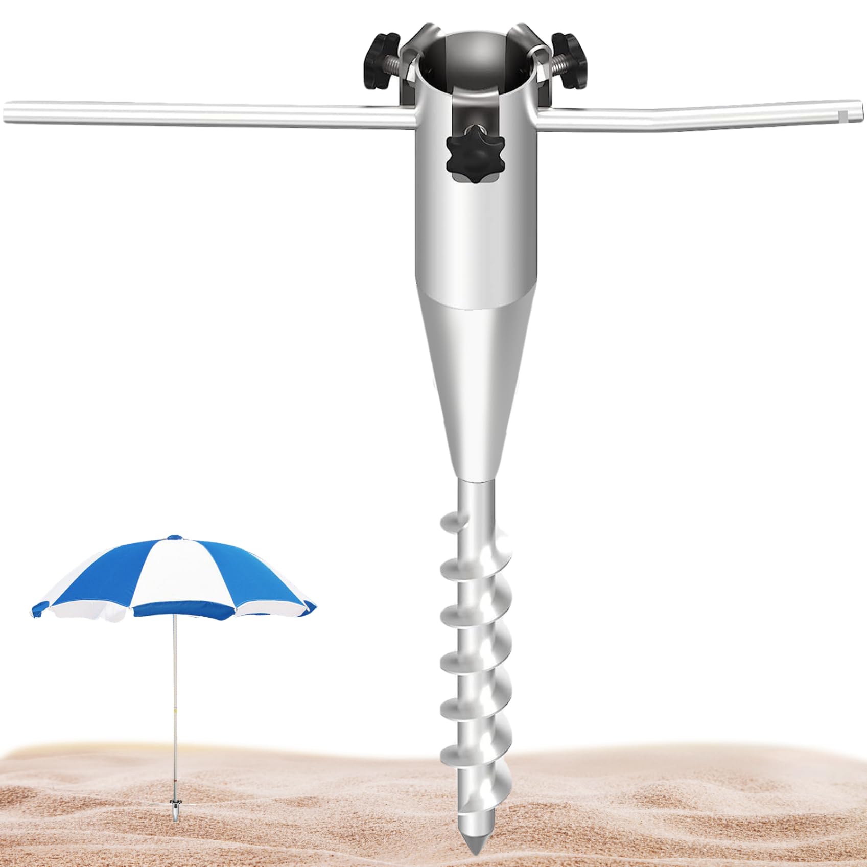 Ancre de sable de parasol plage robuste 20 pouces, support parasol en spirale sans creuser, ancre plage réglable pour le sable, accessoires