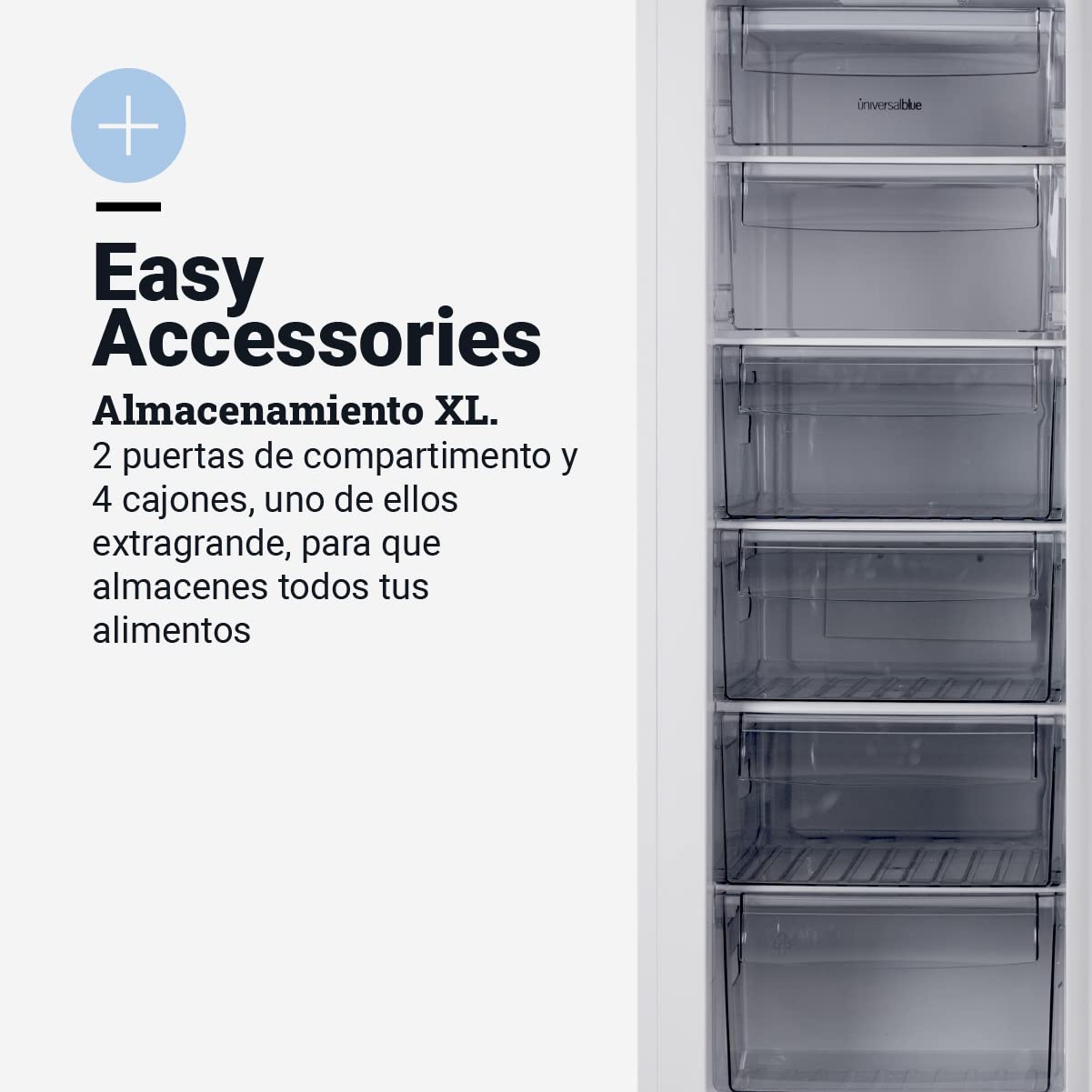UNIVERSALBLUE Congelador Vertical 172L Pequeño 144cm | Congelador Pequeño Con Cajones | Refrigerador | Puerta Reversible | Bajo consumo | ENVÍO + SUBIDA A PLANTA INCLUIDO