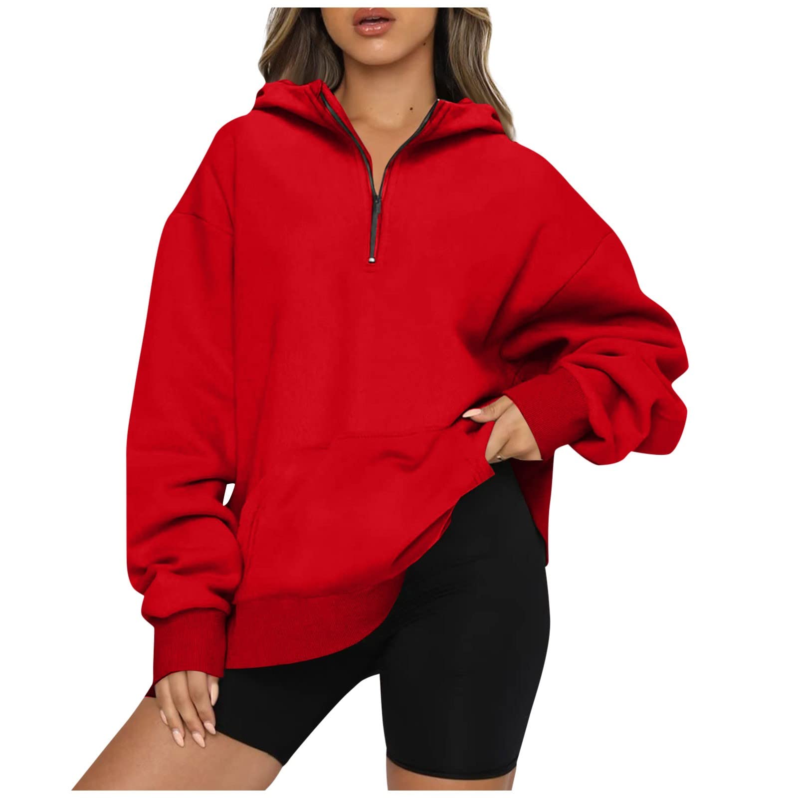 GOFULY Sweatshirt Women Oversized Fall 1/4 Zip Sweatshirt No Hoodie Winter Solid Long Sleeve Shirts Vintage Pullover Sweaters