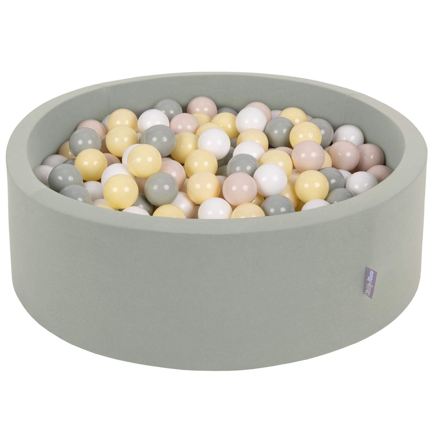 KiddyMoon Soft Ball Pit Round 90X30cm/300 Balls ∅ 7Cm/2.75In For Kids, Foam Ball Pool Baby Playballs, Sage: Pastel Beige/Green-Grey/Pastel Yellow/White