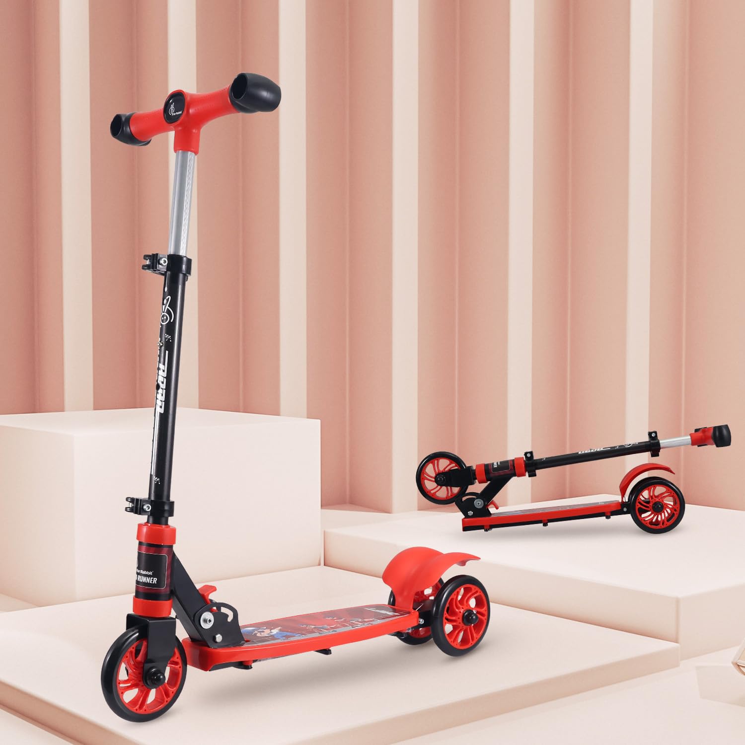 R for Rabbit Road Runner Drift Scooter for Kids of 2 to 4 Years Age, 3 Level Height Adjustment, PVC Wheels & Weight Capacity Upto 50 kg Kick Scooter with Brakes (Red)
