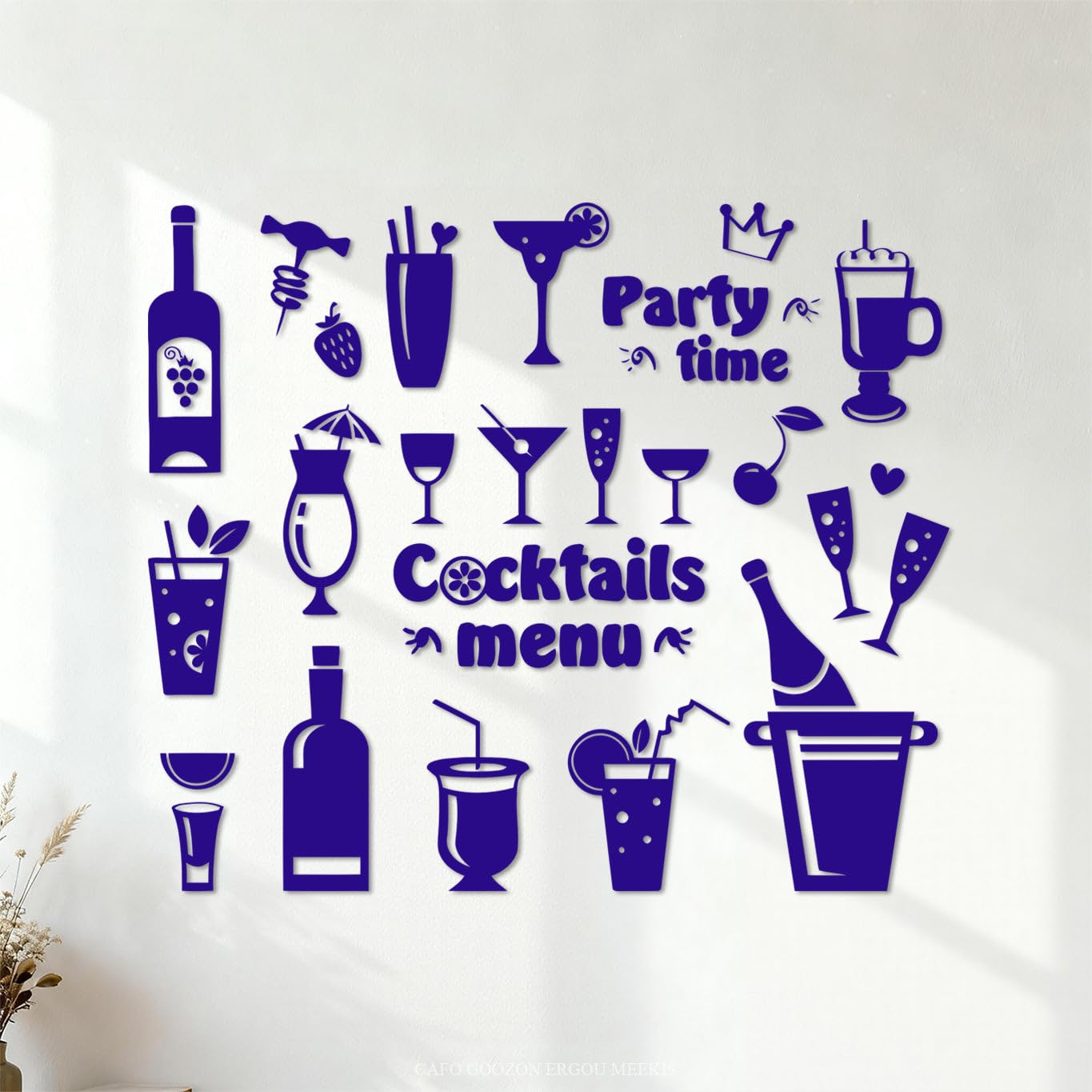Fine Carving Stickers Drink Glass Martini Cocktail Menu Collection Cafe 54.6x63.6cm Waterproof DarkBlue
