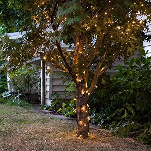 Lights4fun 100 Warm White LED Outdoor Battery Operated Fairy Lights on Green Cable