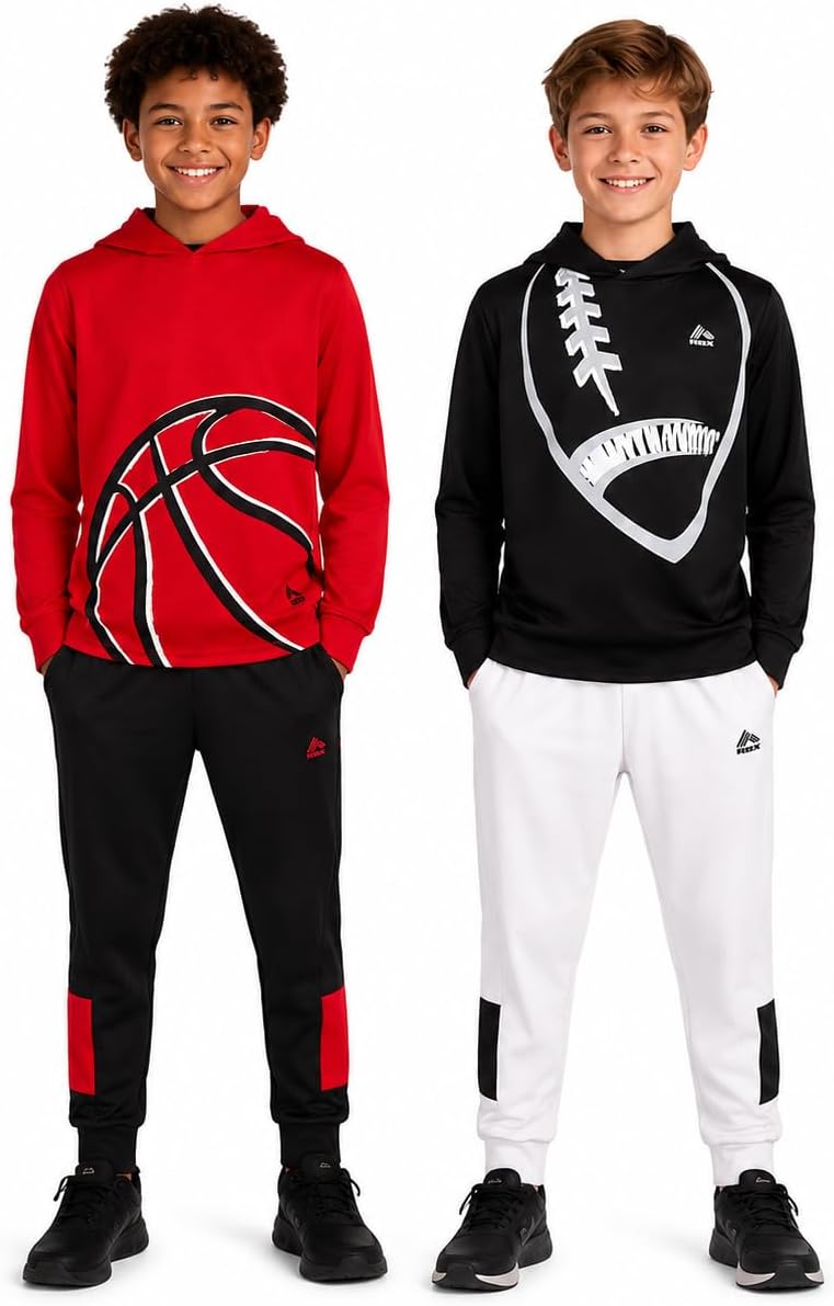 RBX Boys Tracksuit Set - 4 Piece Athletic Pullover Waffle Thermal Hoodie and Tricot Jogger Sweatpants for Boys Outfit