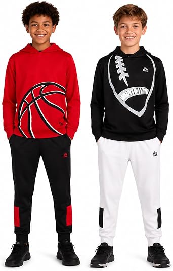 RBX Boys Tracksuit 4 Piece Waffle Thermal Hoodie & Tricot Jogger Sweatpants | Breathable Lightweight Warmth, Flexible Relaxed Cut, Soft All-Day Feel, from School Days To Weekend Play & Relaxing