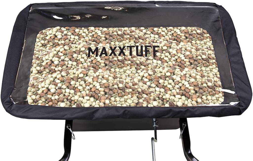 MAXXTUFF Food Plot Spreader, 50 lb Capacity 12V ATV Broadcast Seeder for Seed, Fertilizer & Deer Feed, Adjustable Shut-Off Gate, Universal ATV Mount with Hopper Cover