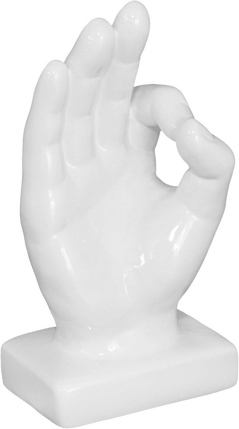 Three Hands 11" Ceramic Ok Hand Figurine White in White