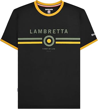 Lambretta Mens Target Ringer Retro T-Shirt - Black/Gold - 3XL