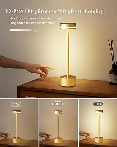 Miniatura 9 de FUNTAPHANTA Lámpara de mesa inalámbrica recargable moderna con carcasa de aluminio regulable batería certificada de 4000 mAh lámpara de noche