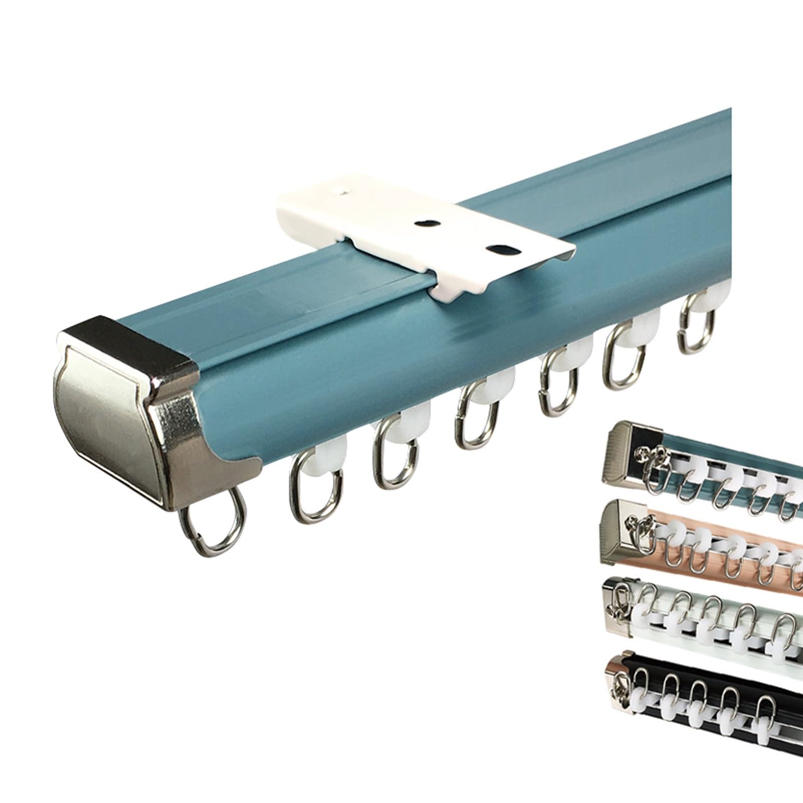 Wytrzymała szyna do zasłon ze stopu aluminium, cichy drążek przesuwny do przegrody pokoju, 600 cm (4 x 150 cm) - łatwa instalacja niebieska góra