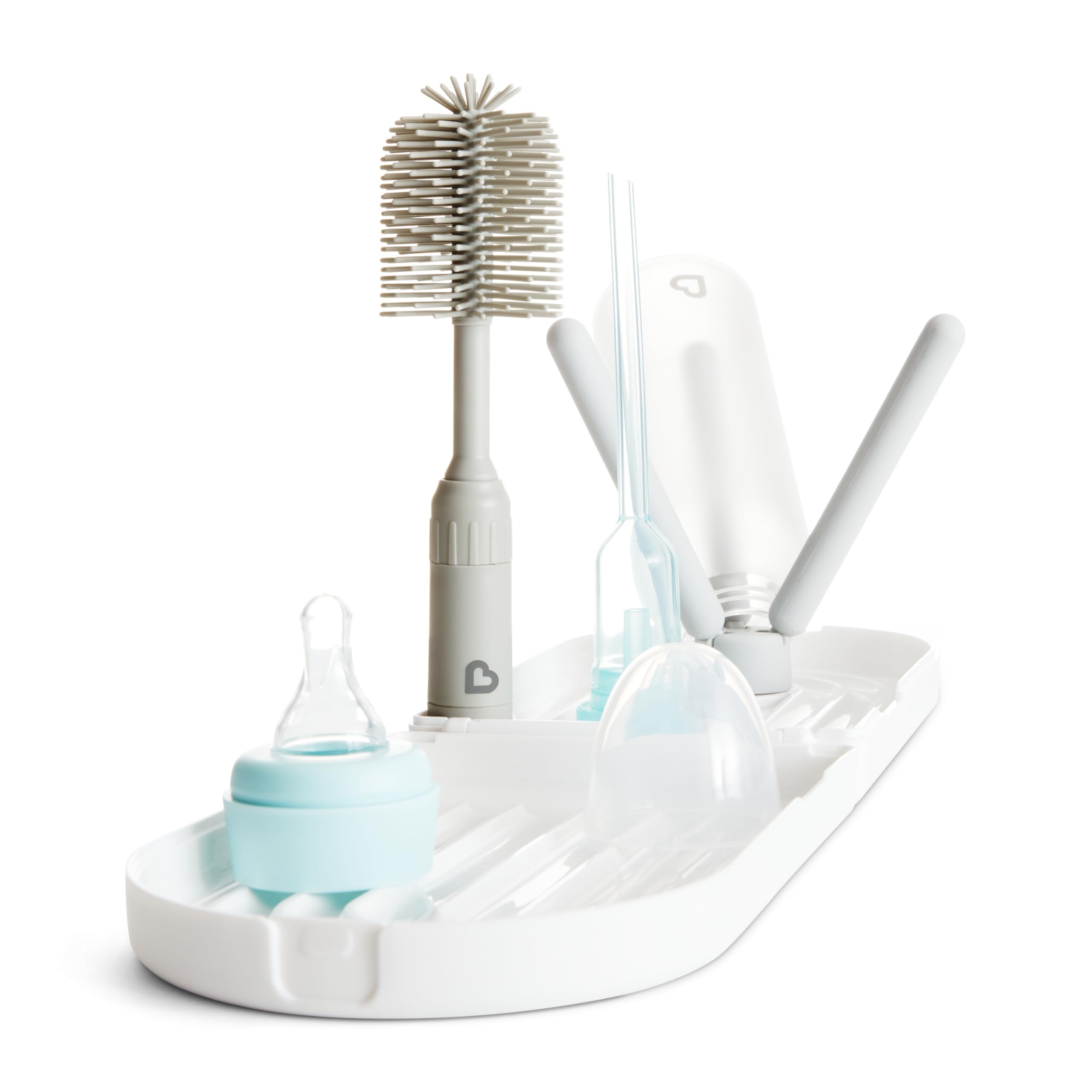 Munchkin® Travel Baby Bottle Drying Rack with Silicone Bottle Brush - Compact and Foldable, Fits Easily in Diaper Bags for On-The-Go Use