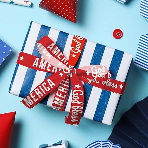 Miniatura 5 de Hying 6 cintas patrióticas del 4 de julio, cintas de grogrén de 38 pulgadas de ancho, rayas americanas, estrellas, decoración del día de los Caídos,