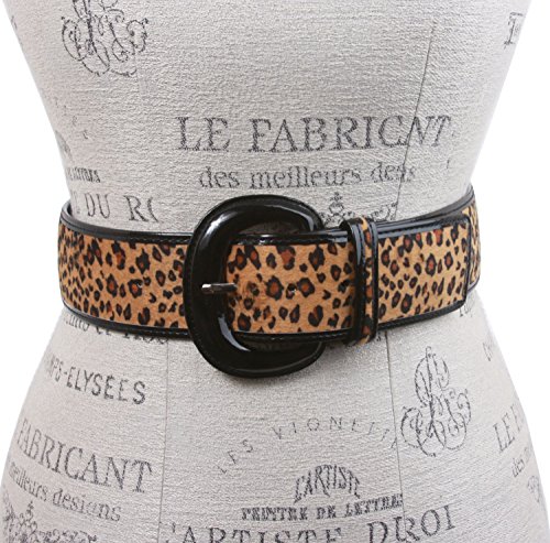 Ladies Patent Leather Faux Leopard Animal Fur Fashion Belt2