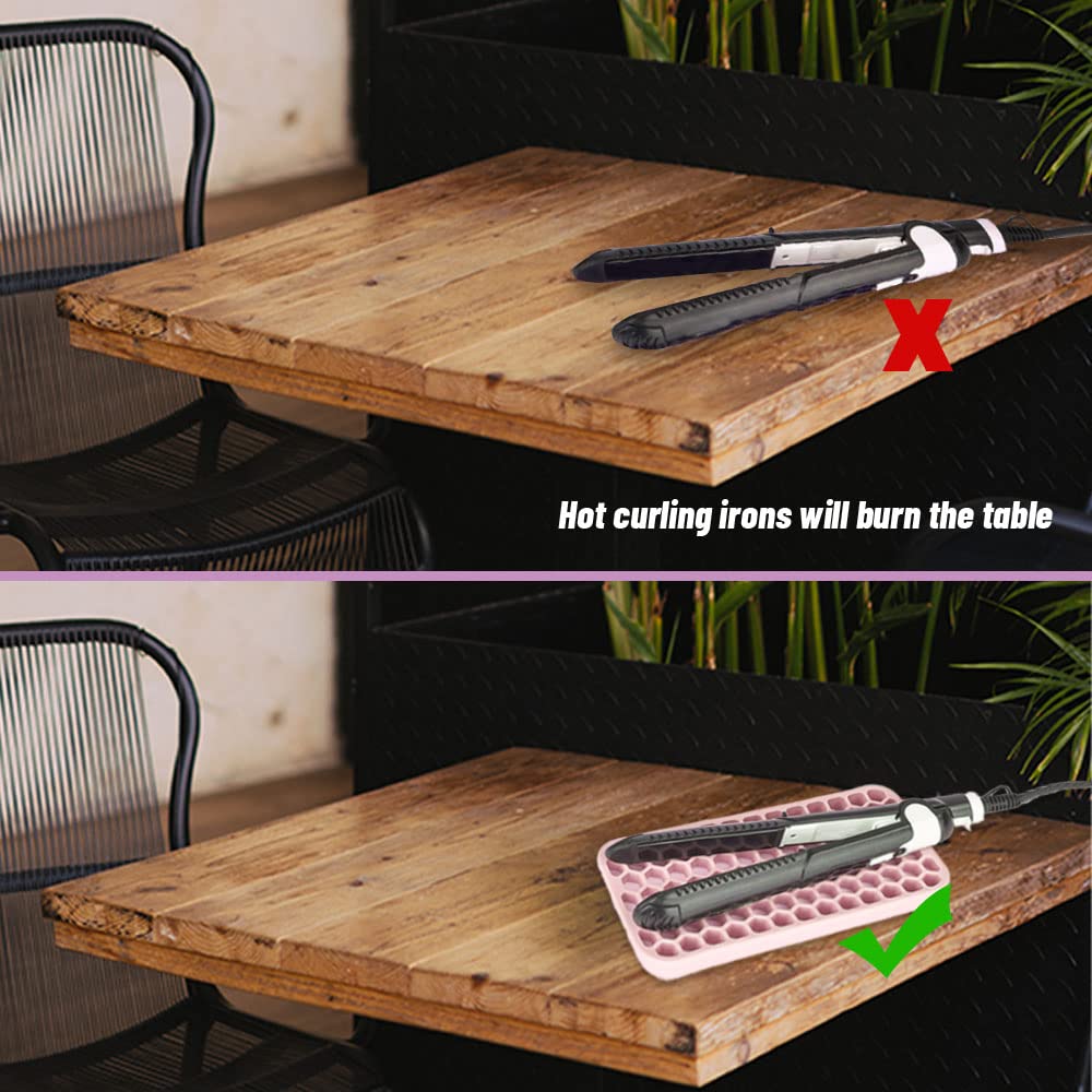 Kleines Silikonpad für Lockenstab Dickere Hitzebeständige Silikonmatte für Haarwerkzeuge, Tragbares Haarstyling-Werkzeug Resthalter für Glätteisen, Haartrockner, Flacheisen (Rosa)