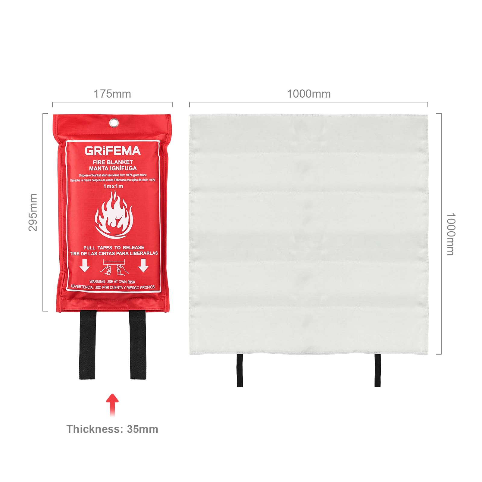 GRIFEMA GA3001 Couverture Anti-feu pour Cuisines 100x100cm en 1869:2019 Fire Blanket Convient pour Les Maisons, Les véhicules, Les Bureaux, Les barbecues extérieurs, Les cheminées et Les entrepôts