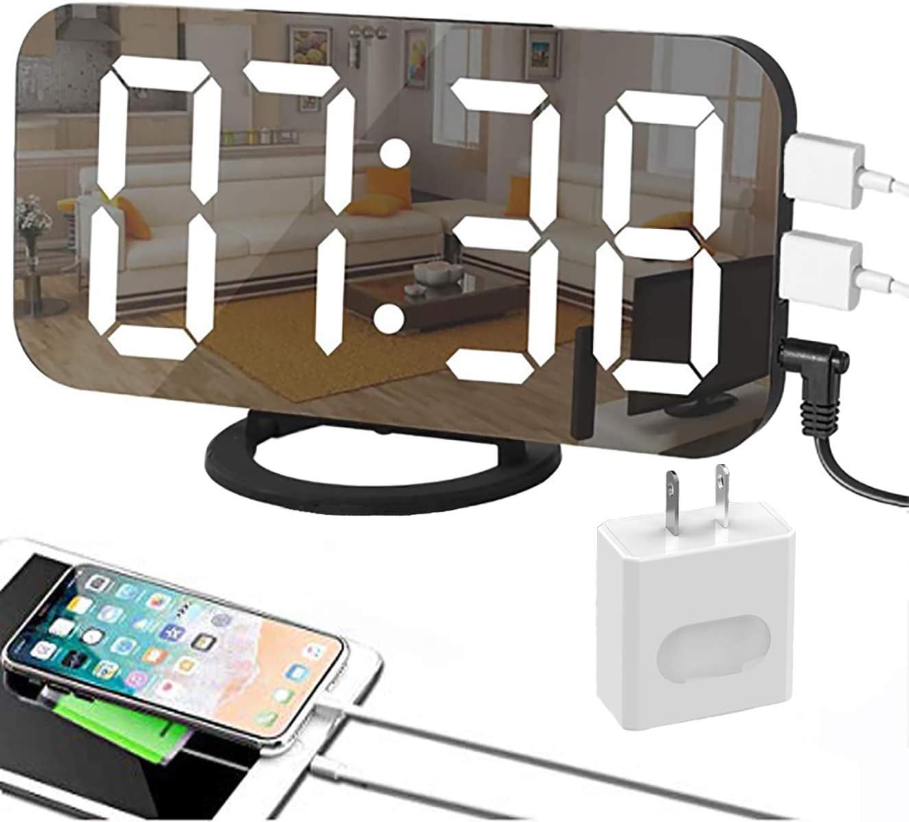 EVILTO Modern Alarm Clock with USB Charger Ports Digital