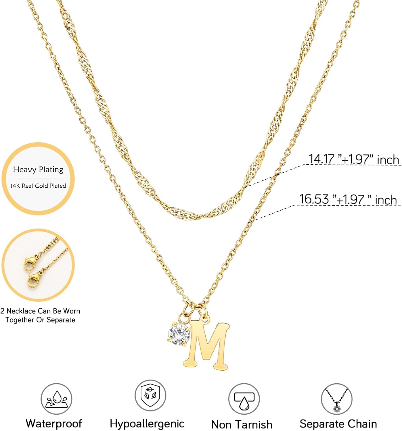 Initial Necklaces for Women Girls Dainty Gold Letter Necklace Stack Non Tarnish 14K Layered Necklaces Simple Chain CZ Diamond Pendant Necklaces Stacked A-Z Name Personalized Trendy Jewelry Gift - Image 2